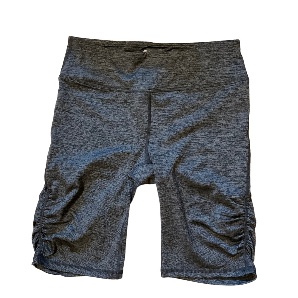 GAIAM sz Small Yoga Shorts Ruched Leg Pocket Stretch Heather Gray